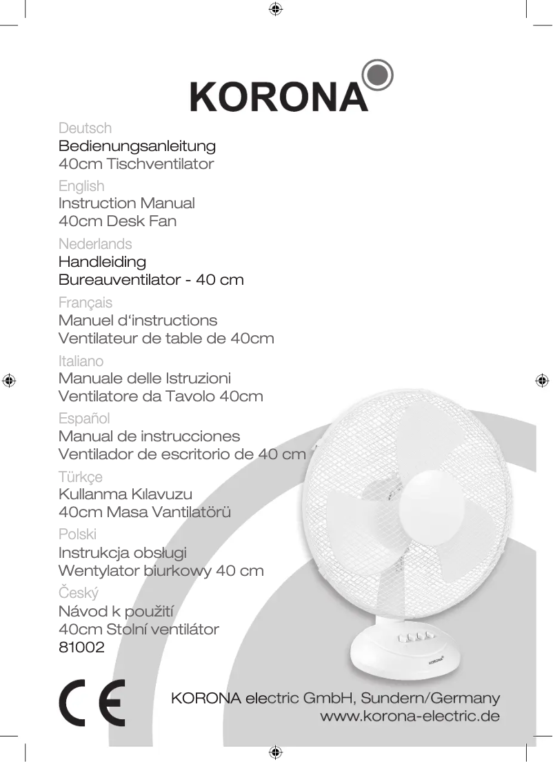Page n°1 - Manuel utilisateur Korona 81002