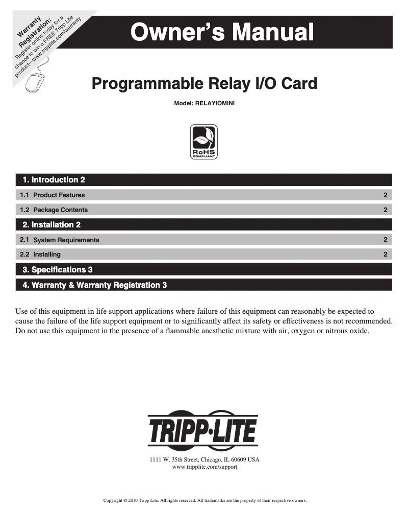 Page 1 de la notice Manuel utilisateur Tripp Lite RELAYIOMINI