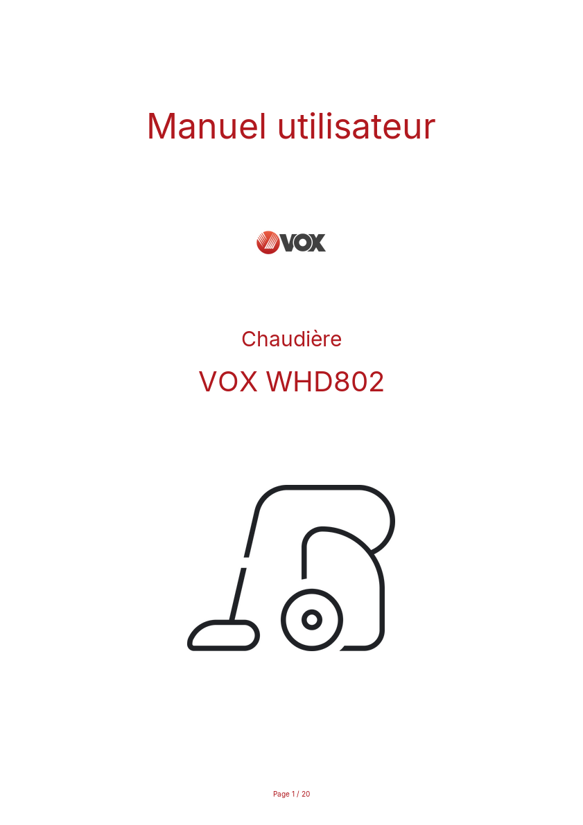 Page n°1 - Manuel utilisateur VOX WHD802