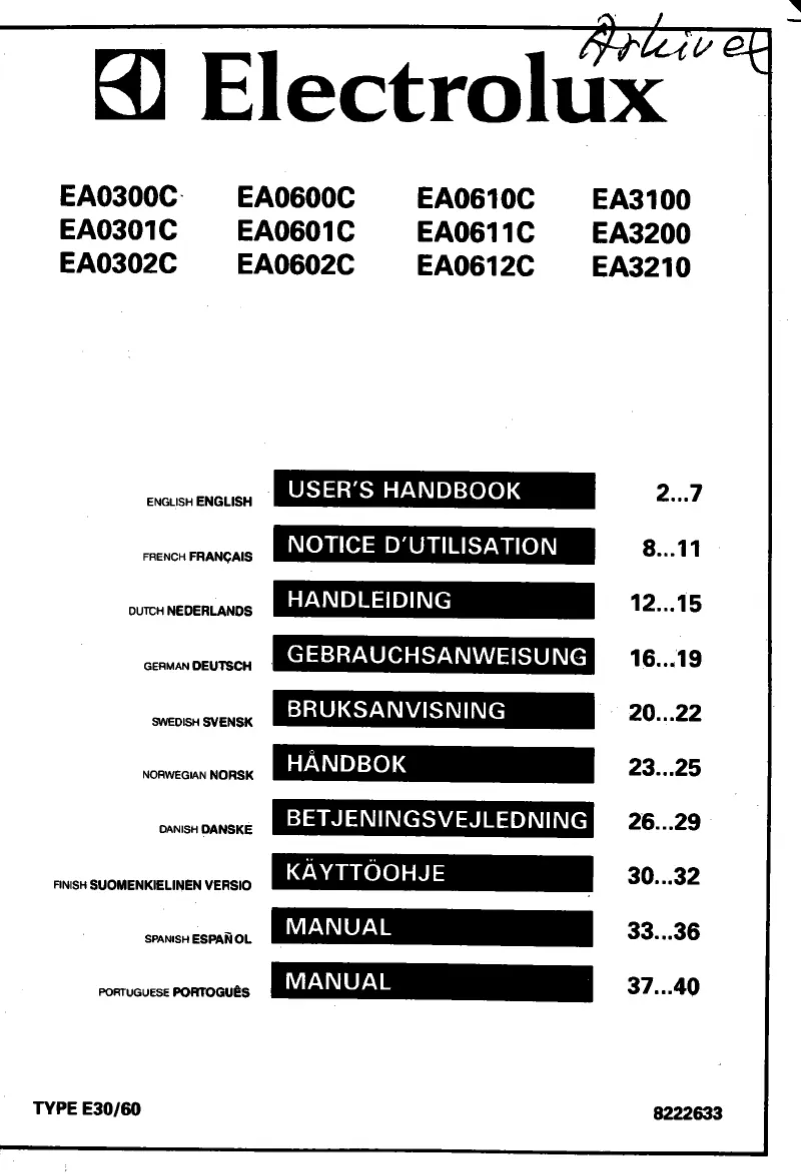 Page 1 de la notice Manuel utilisateur Electrolux EA0300C