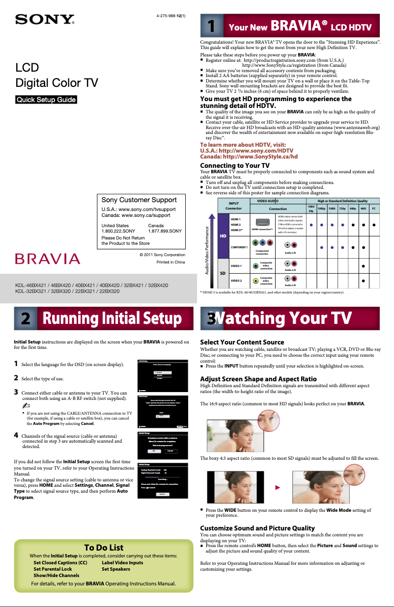 Page n°1 - Guide d'installation Sony Bravia KDL-46BX420