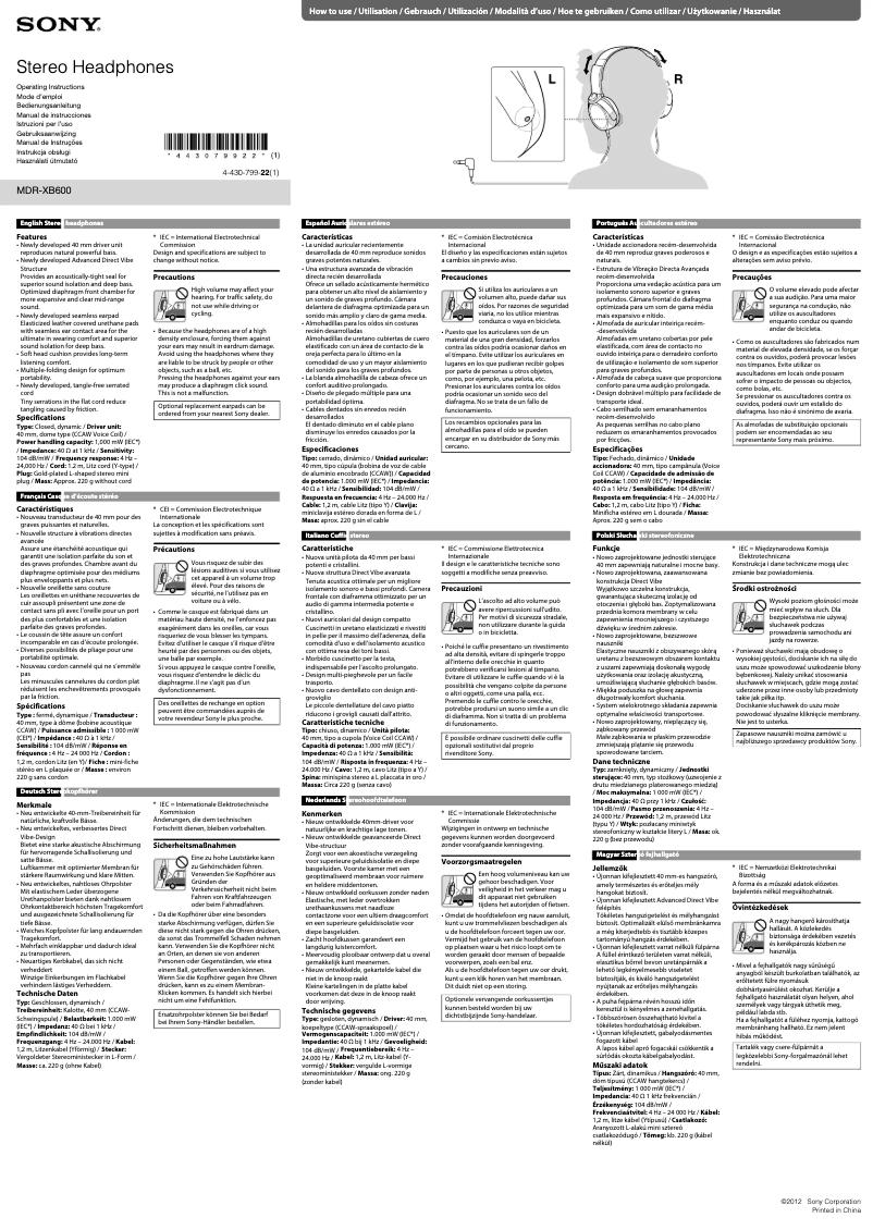 Image de la première page du manuel de l'appareil MDR-XB600