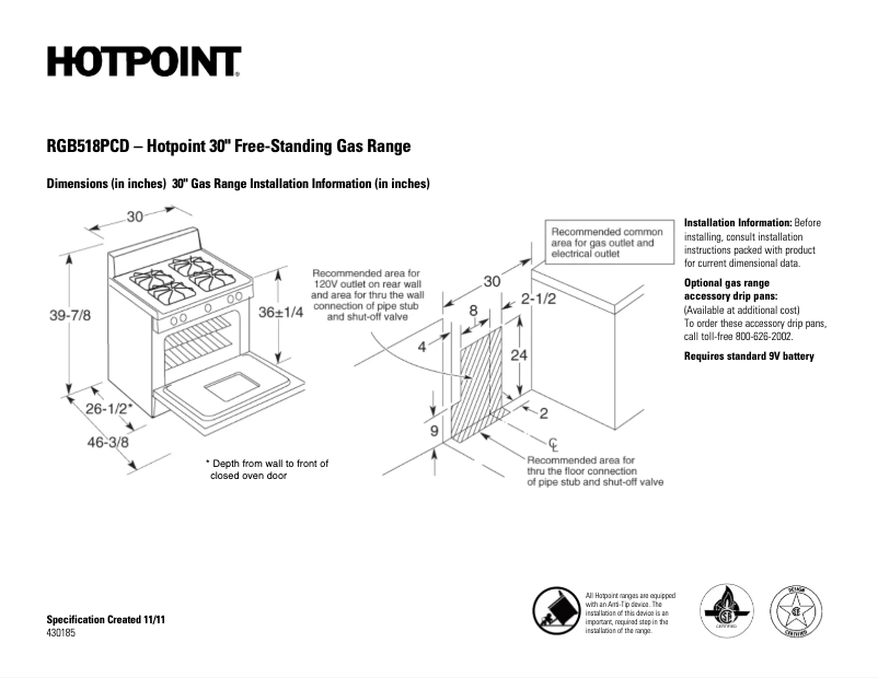 Page 1 de la notice Fiche technique Hotpoint RGB518PCDWH