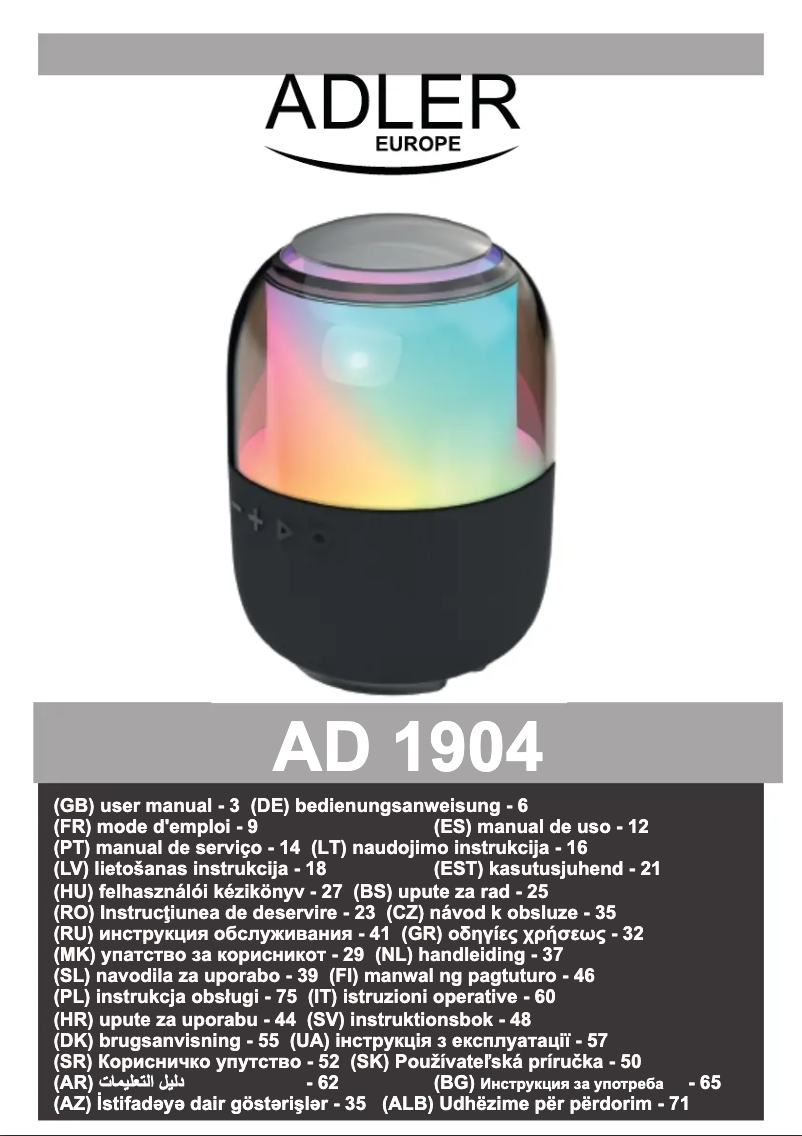 Page 1 de la notice Manuel utilisateur Adler AD 1904