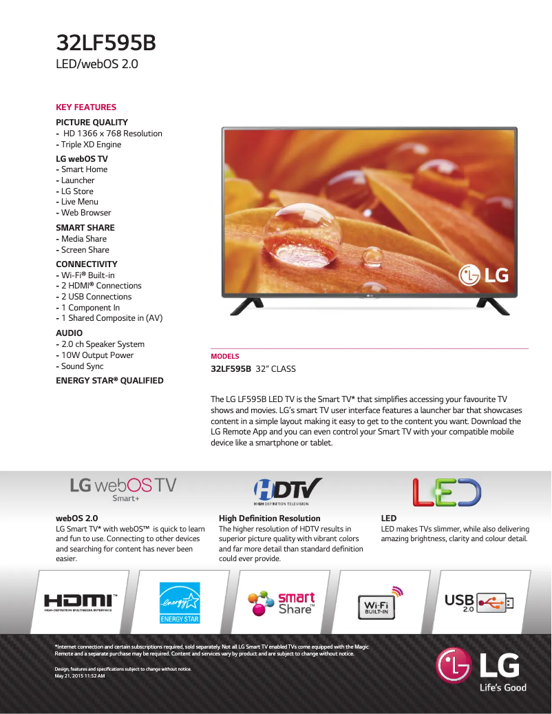 First page image of the manual for 32LF595B