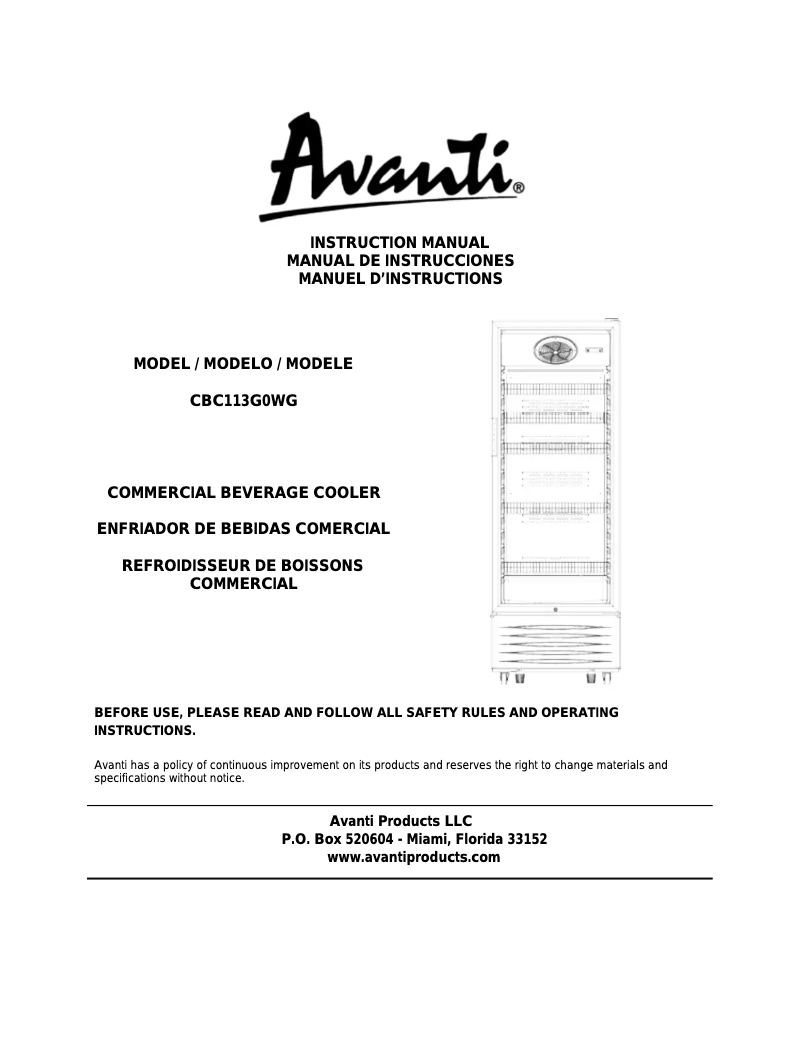 Page 1 de la notice Manuel utilisateur Avanti CBC113G0WG