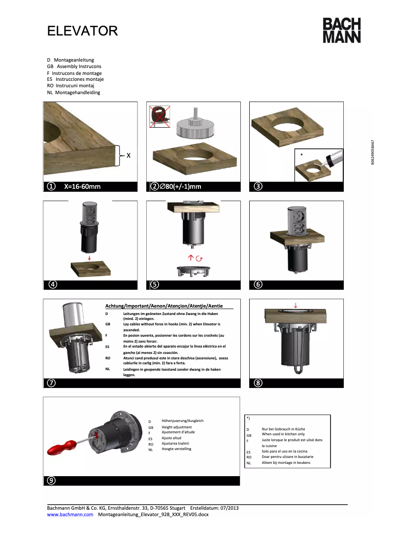 Page 1 de la notice Manuel utilisateur Bachmann ELEVATOR
