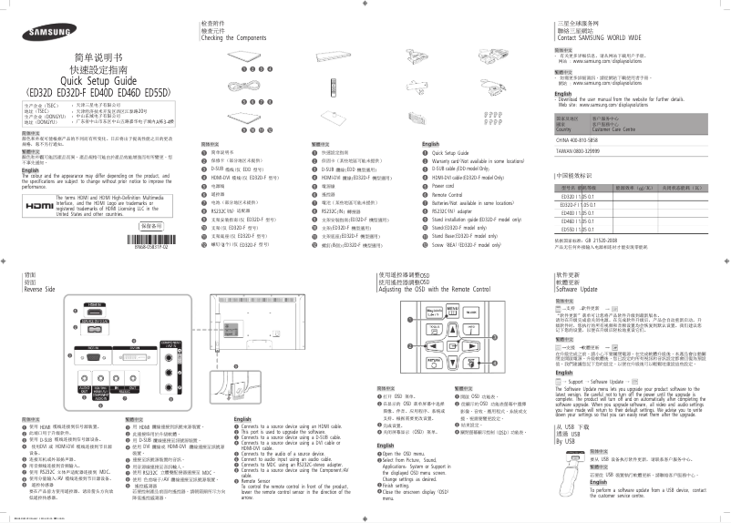 Page 1 de la notice Guide de démarrage rapide Samsung ED32D