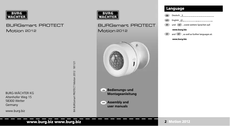 Image de la première page du manuel de l'appareil BURGsmart PROTECT Motion 2012