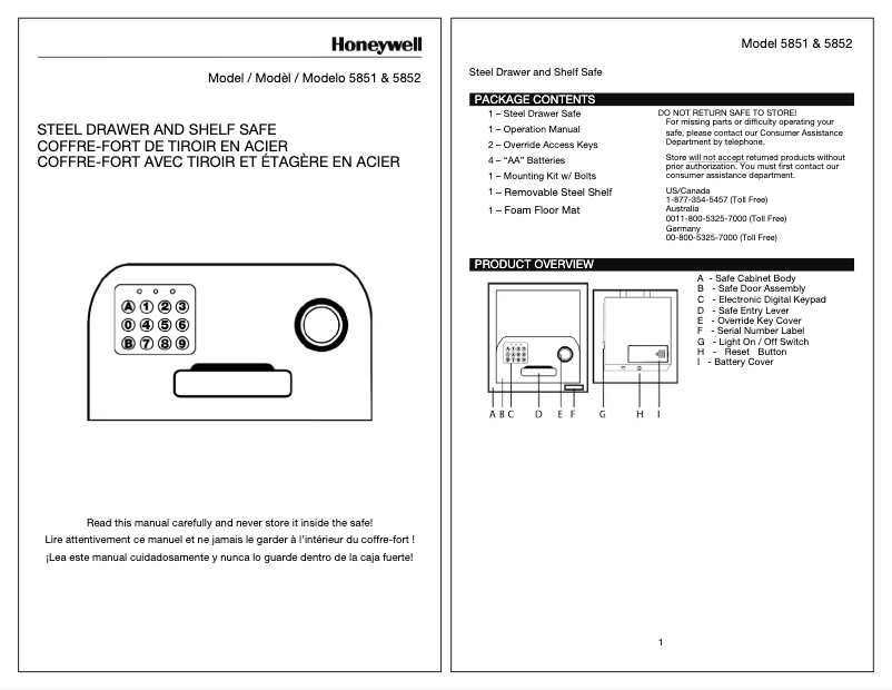 Page n°1 - Manuel utilisateur Honeywell 5851