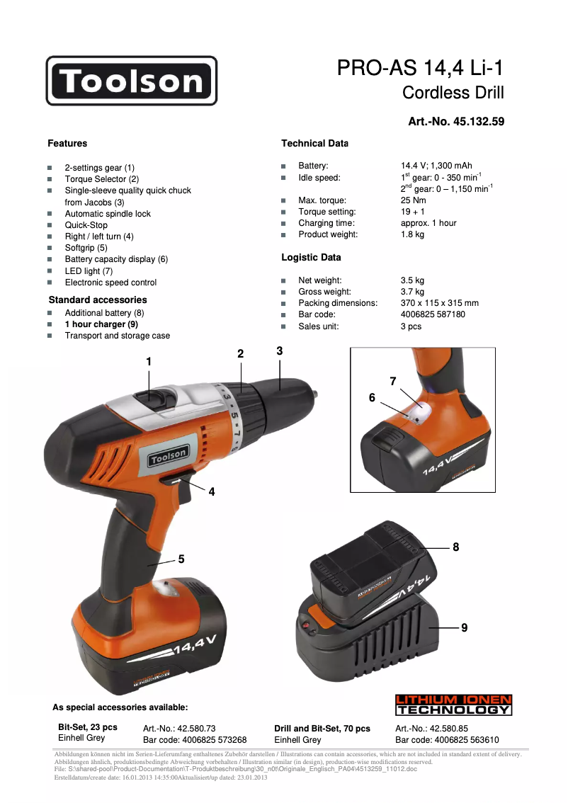 Page n°1 - Fiche technique Toolson PRO-AS 14,4 Li-1