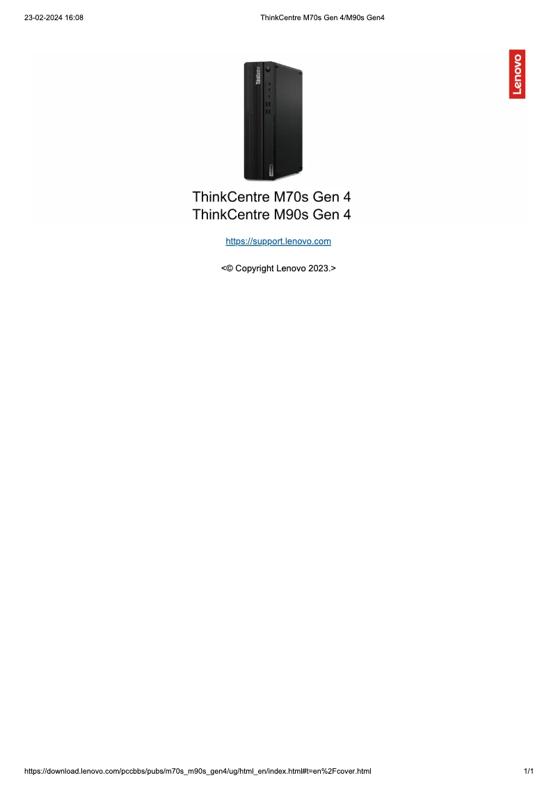 Image de la première page du manuel de l'appareil Thinkcentre M70S