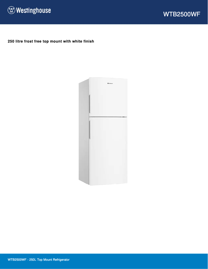 Page 1 de la notice Fiche technique Westinghouse WTB2500WF
