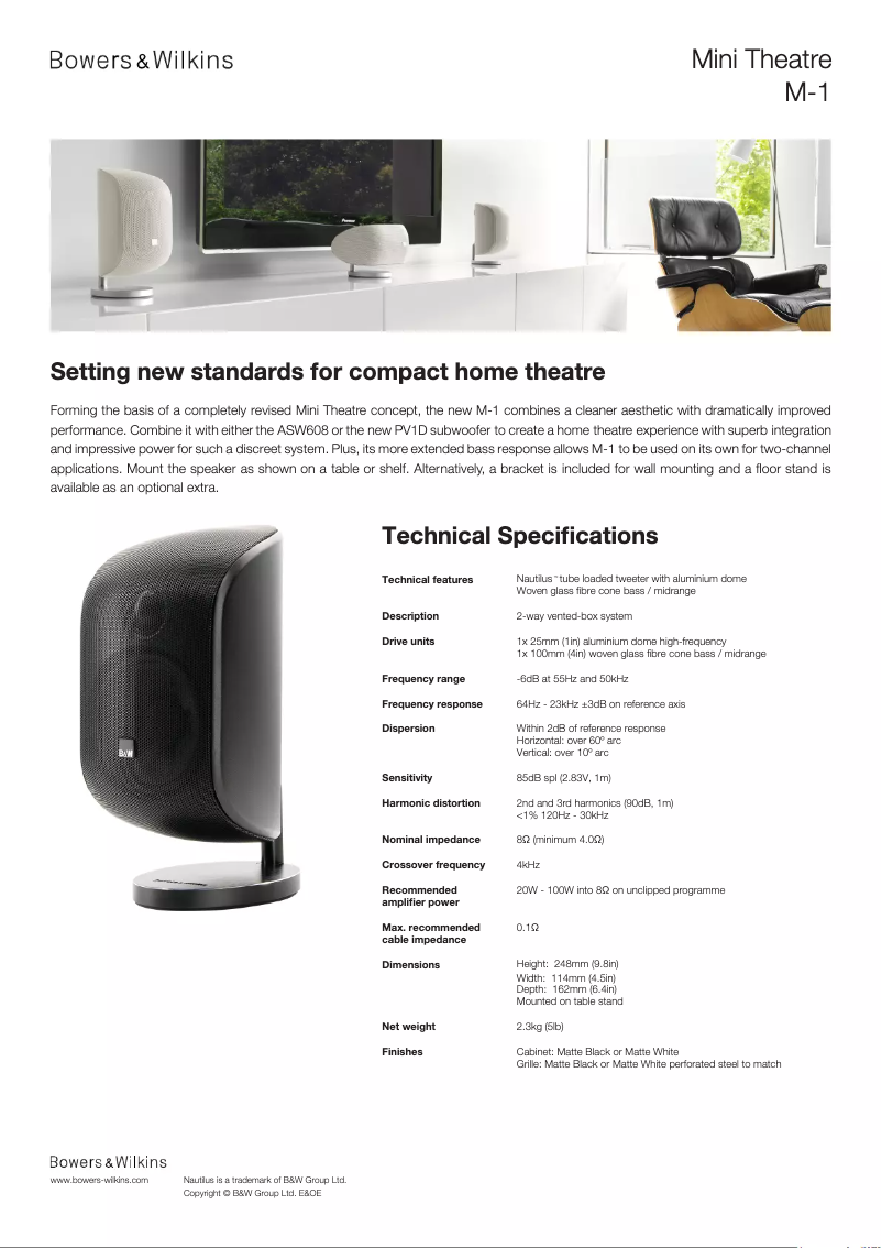 Página 1 del manual Ficha técnica Bowers & Wilkins MT-60D