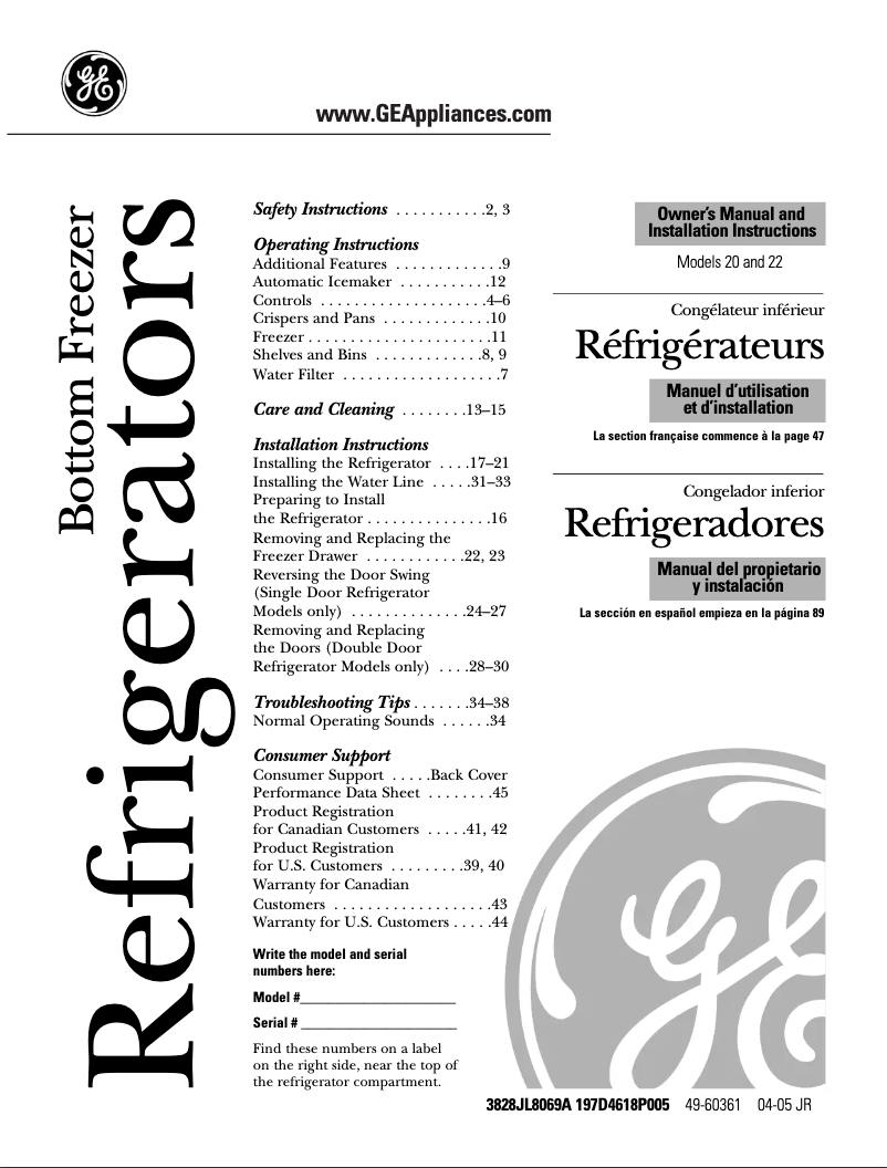 Page 1 de la notice Guide d'installation GE Profile PDS22MHRCC