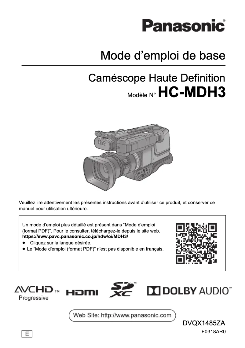 Page n°1 - Manuel utilisateur Panasonic HC-MDH3