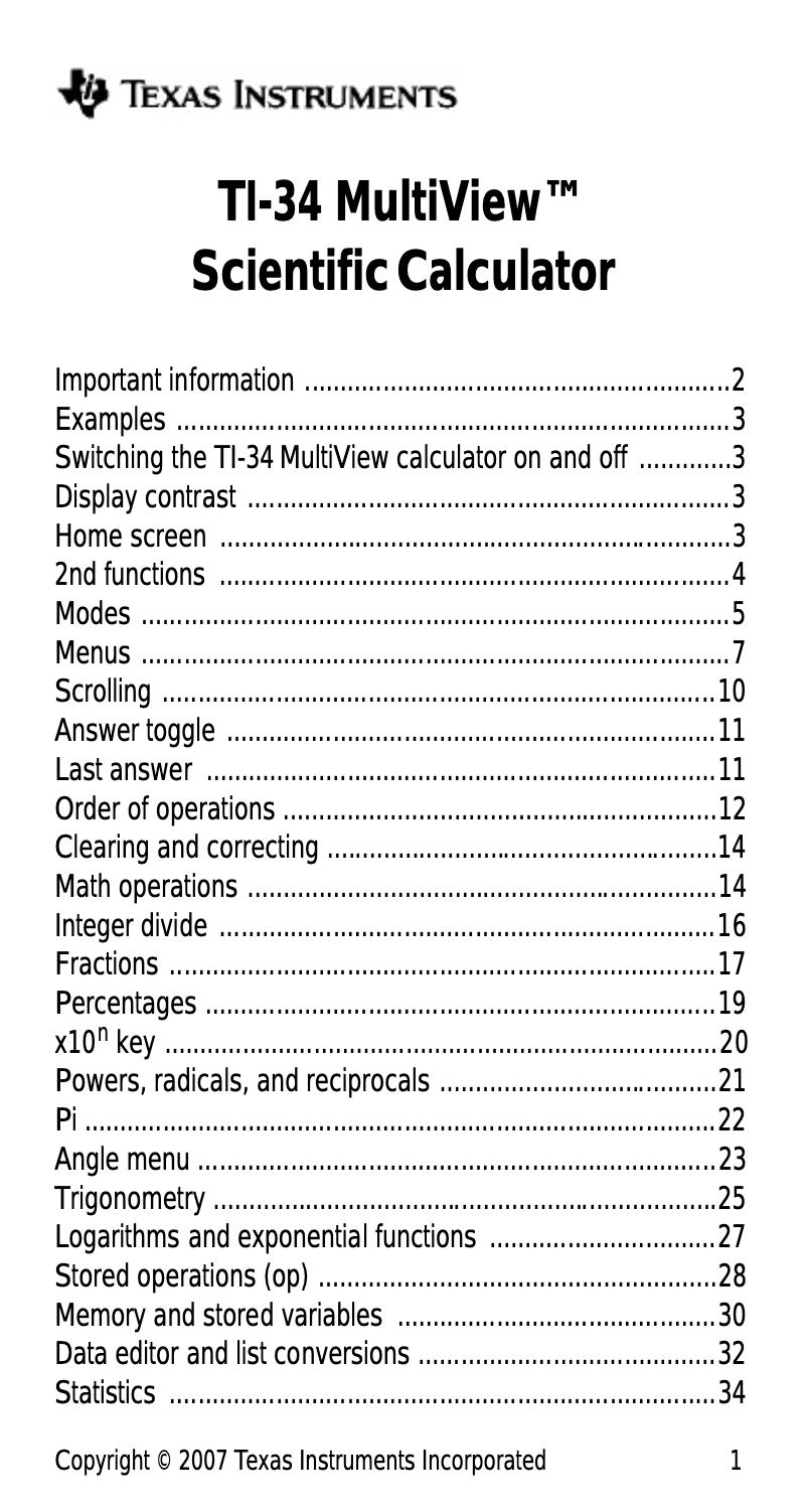 Image de la première page du manuel de l'appareil TI-34 MultiView