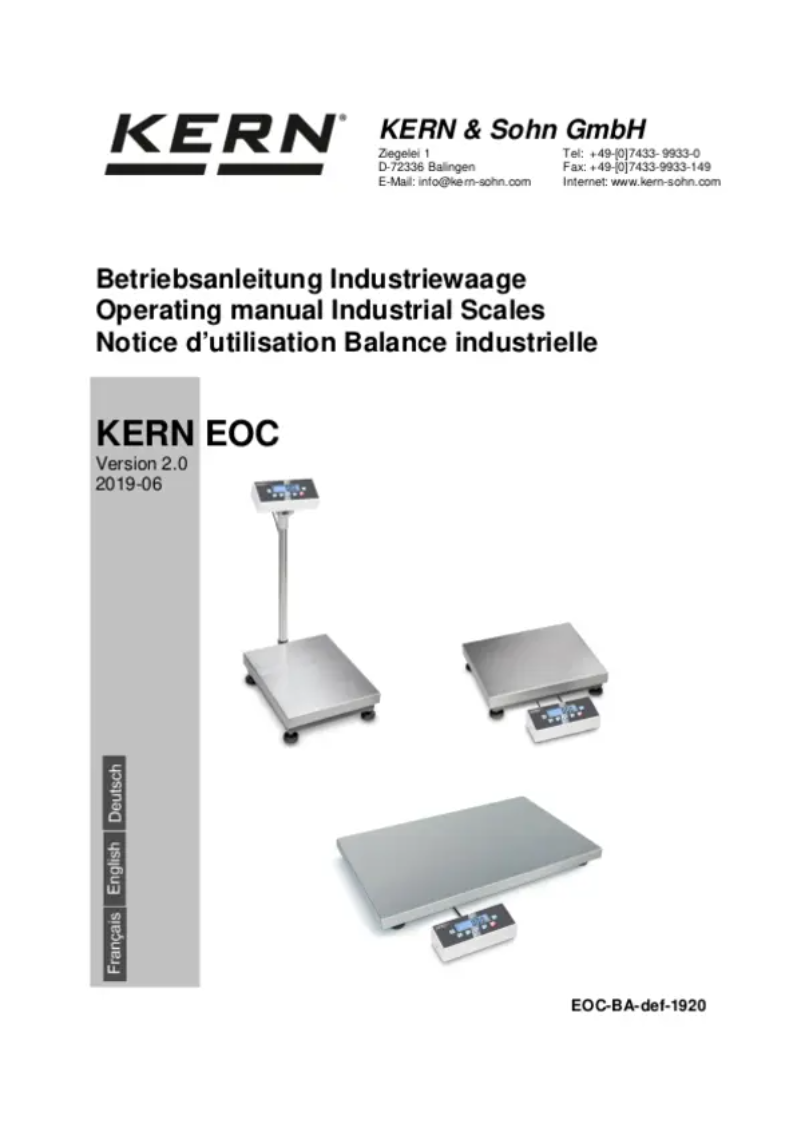 Page n°1 - Manuel utilisateur Kern EOC 300K-2