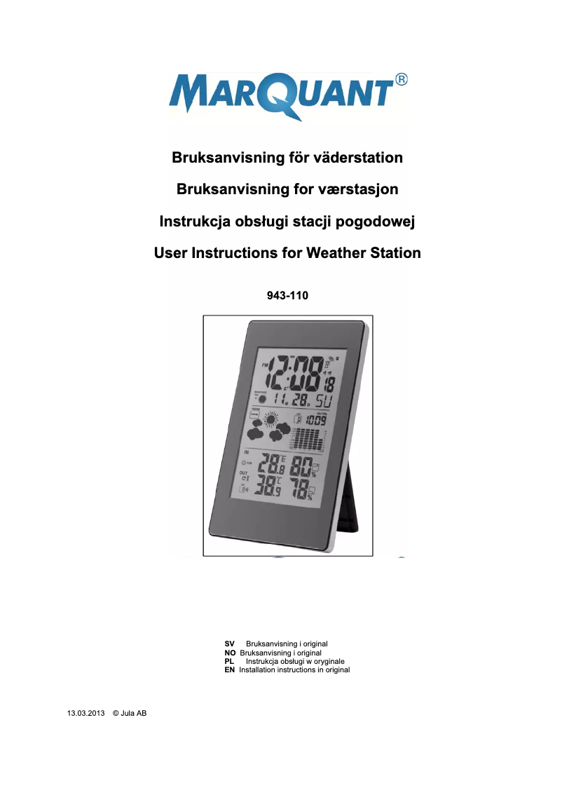 Page 1 de la notice Manuel utilisateur Marquant 943-110