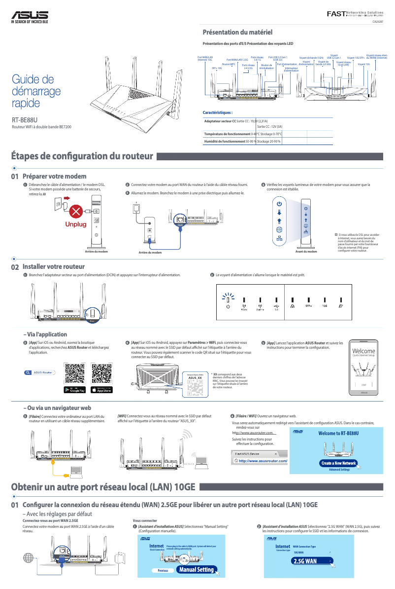 Page 1 de la notice Guide de démarrage rapide Asus RT-BE88U