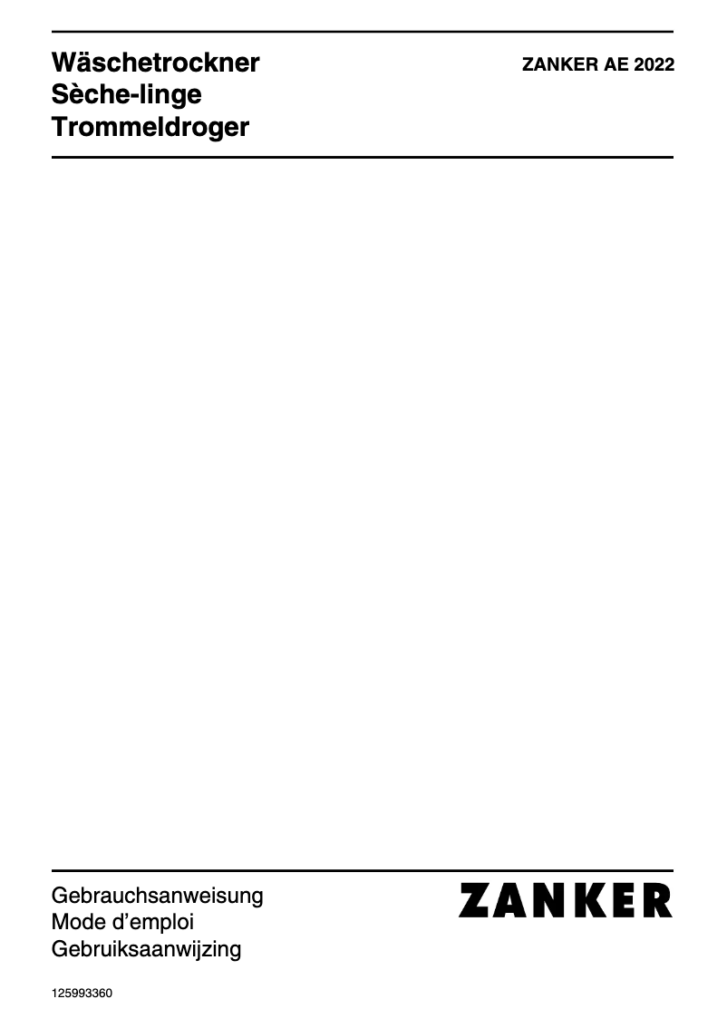 Page 1 de la notice Manuel utilisateur Zanker AE 2022