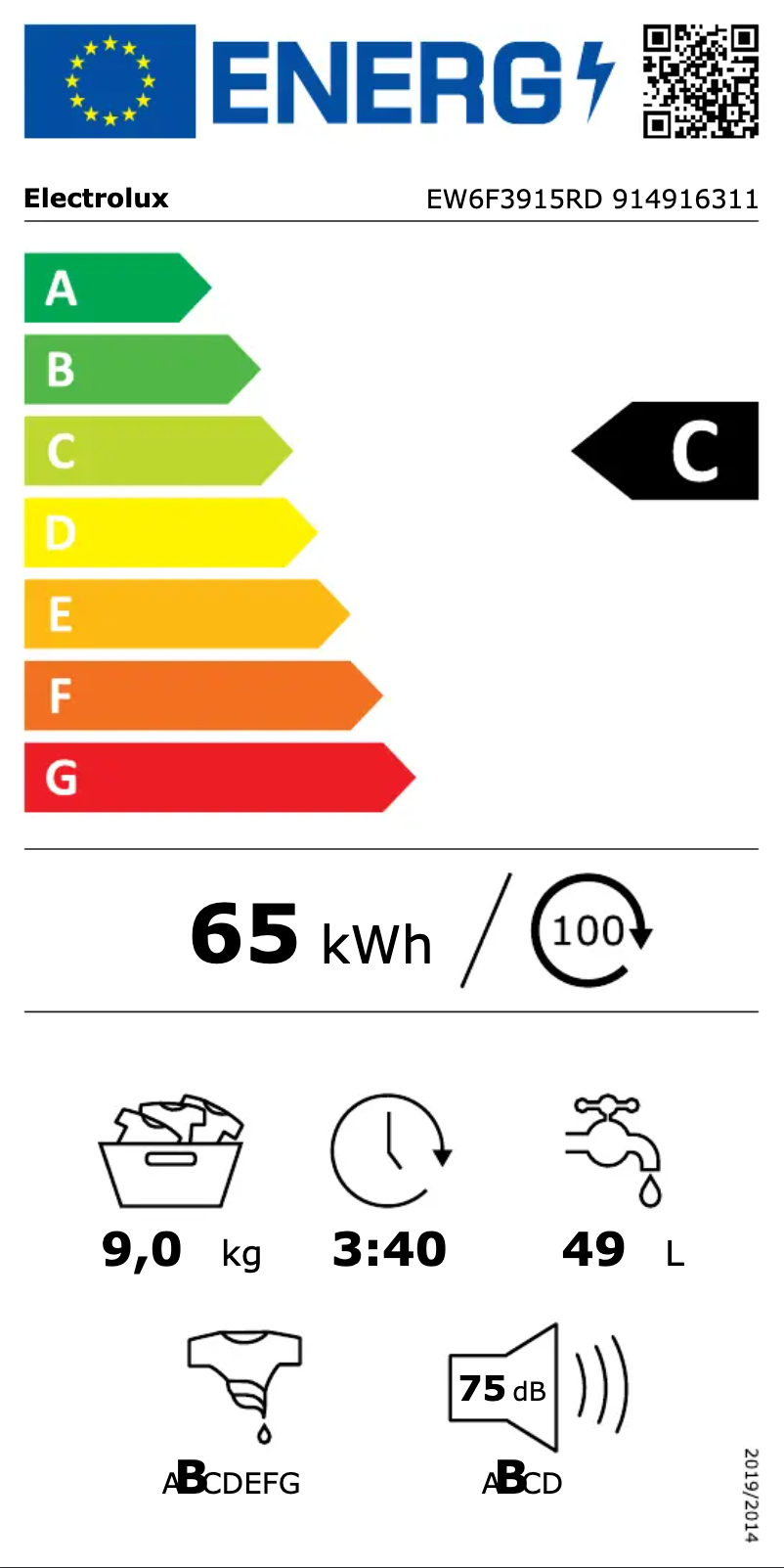 Page n°1 - Label énergétique Electrolux EW6F3915RD