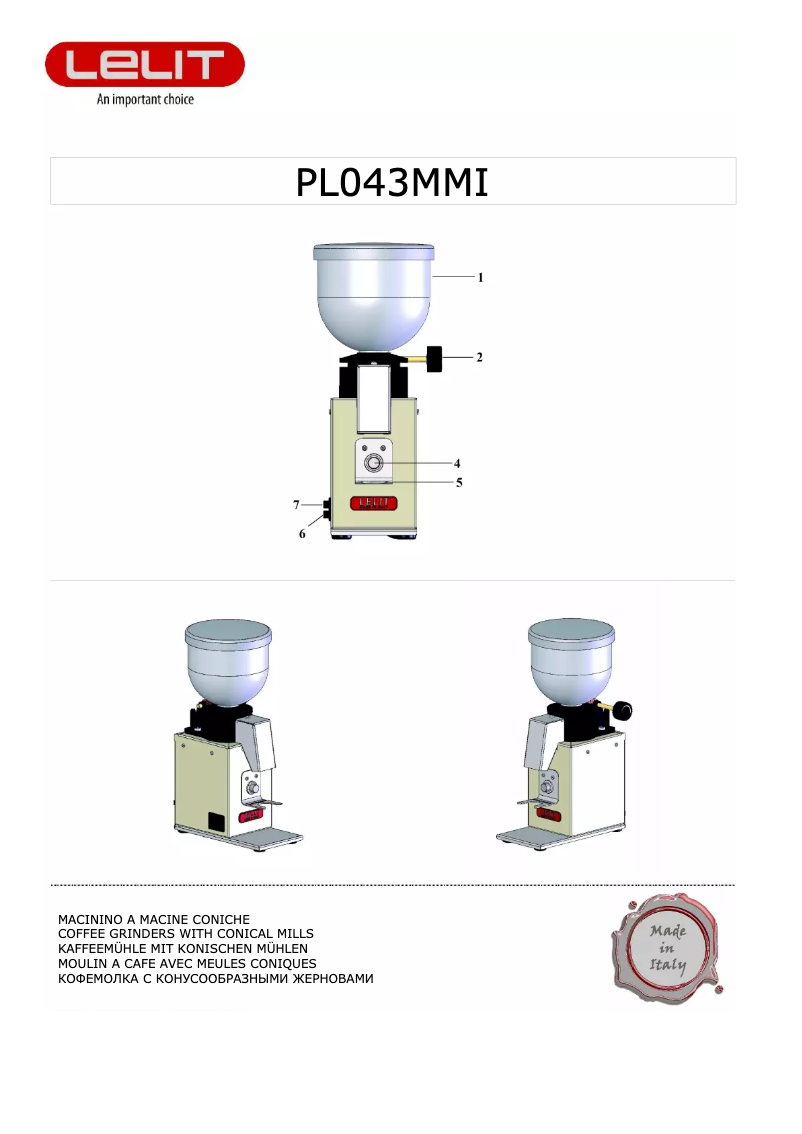 Page n°1 - Manuel utilisateur Lelit Fred PL043MMI