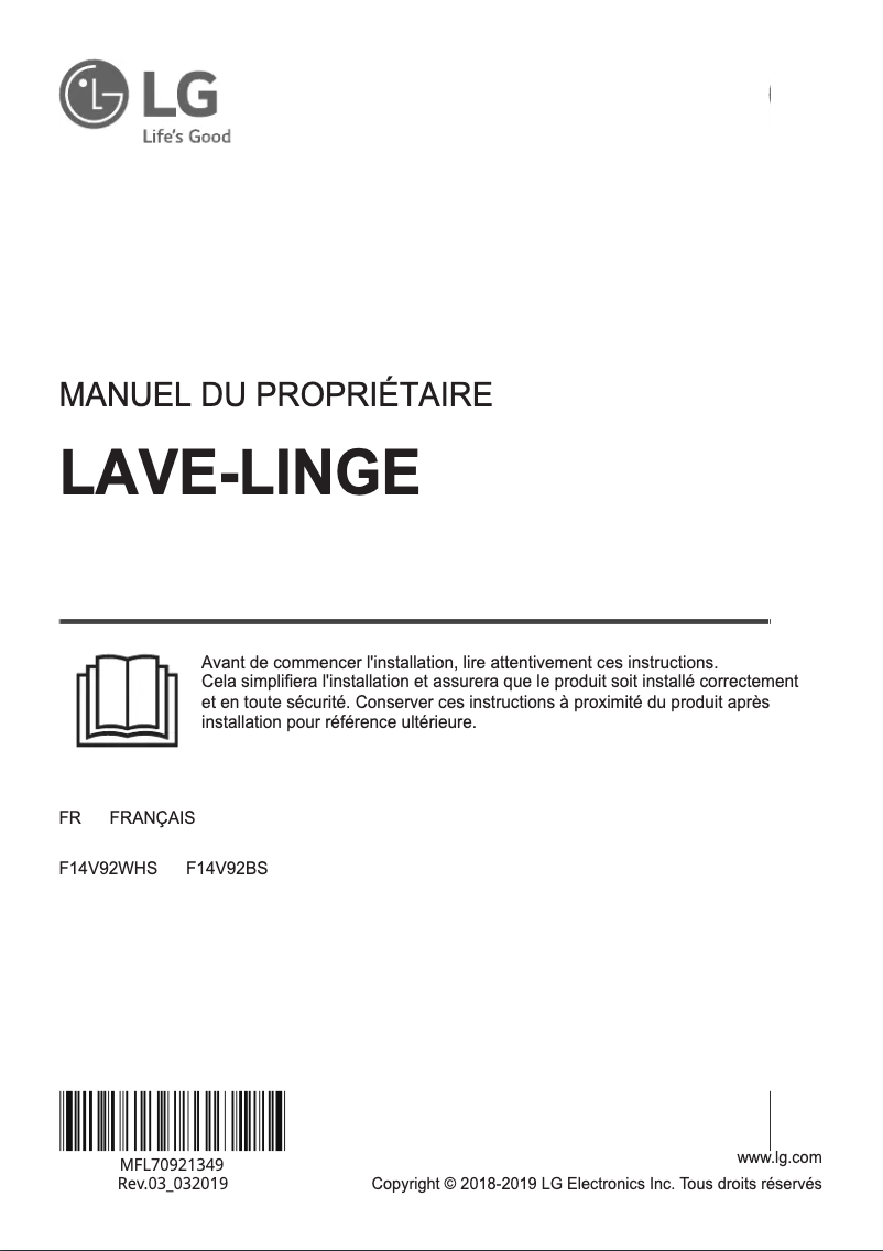 Page n°1 - Manuel utilisateur LG F14V92BS
