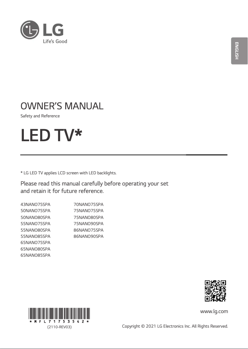 Page n°1 - Manuel utilisateur LG 70NANO75SPA