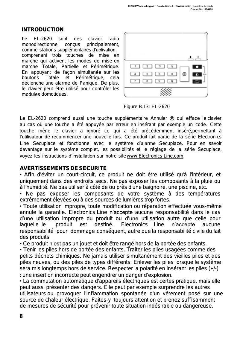 Page n°1 - Manuel utilisateur Electronics Line EL-2620