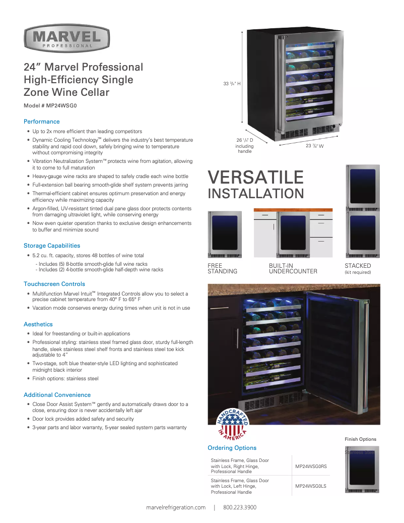 Page 1 de la notice Fiche technique Marvel MP24WSG0LS