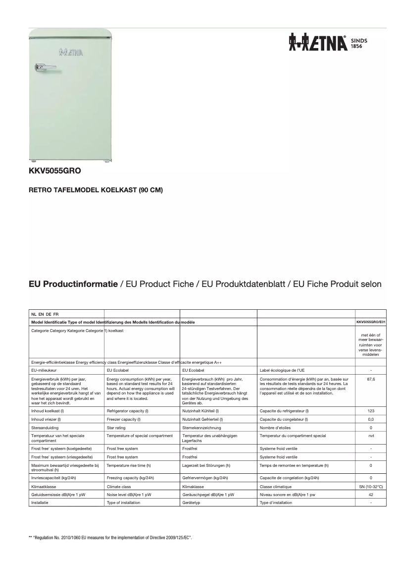 Page n°1 - Fiche technique Etna KKV5055GRO