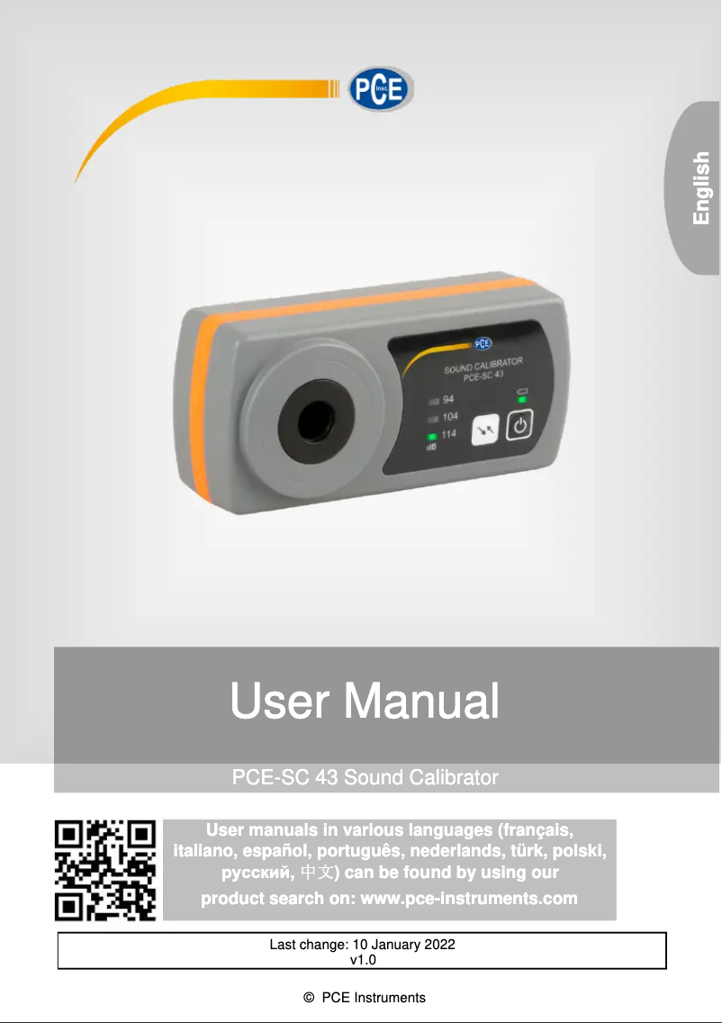 Page n°1 - Manuel utilisateur PCE Instruments PCE-SC 43