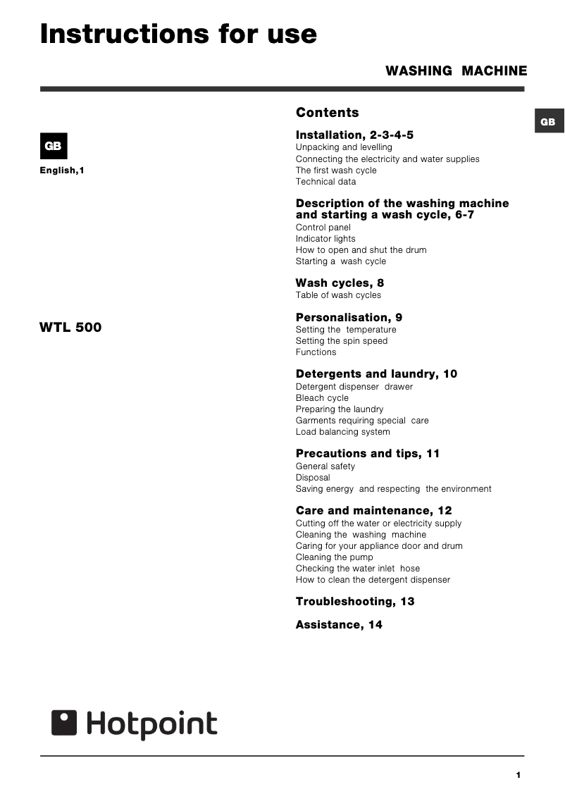 Image de la première page du manuel de l'appareil WTL 500