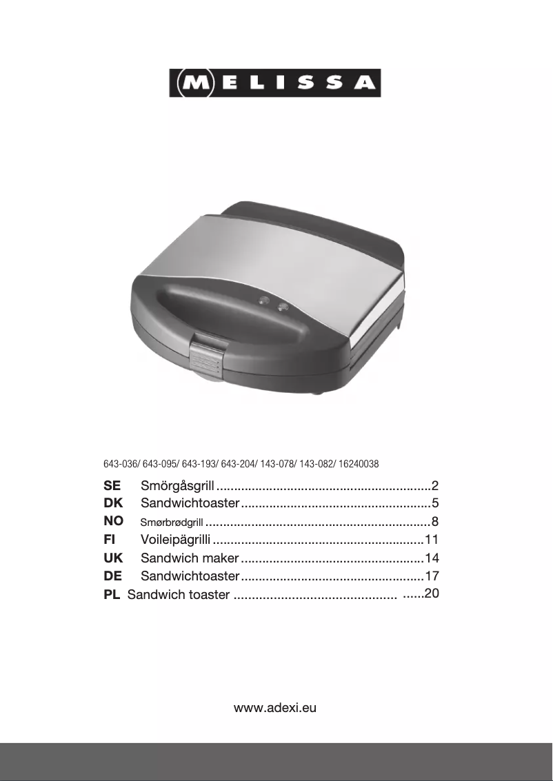 Page 1 de la notice Manuel utilisateur Melissa 643-193