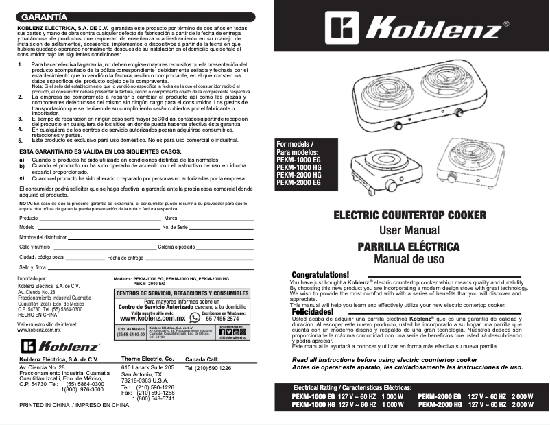 Page 1 de la notice Manuel utilisateur Koblenz PEKM-1000 EG