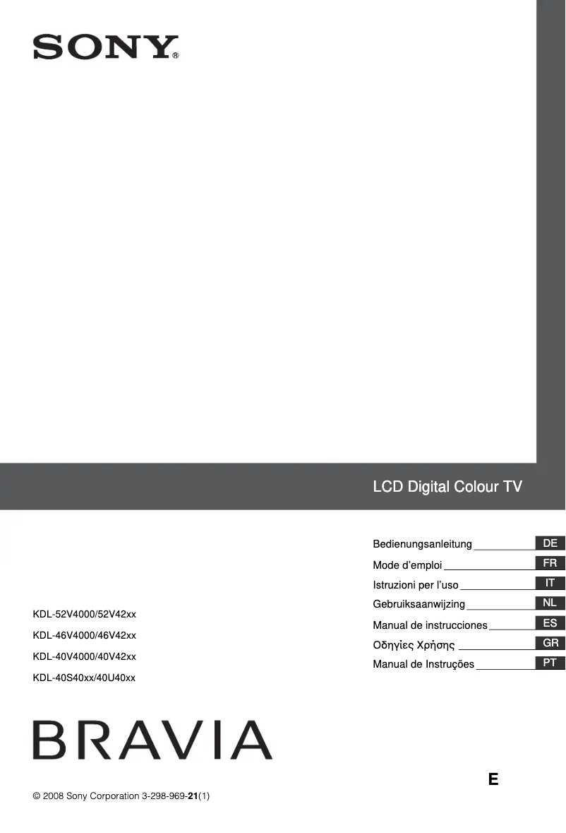 Image de la première page du manuel de l'appareil Bravia KDL-52V4000