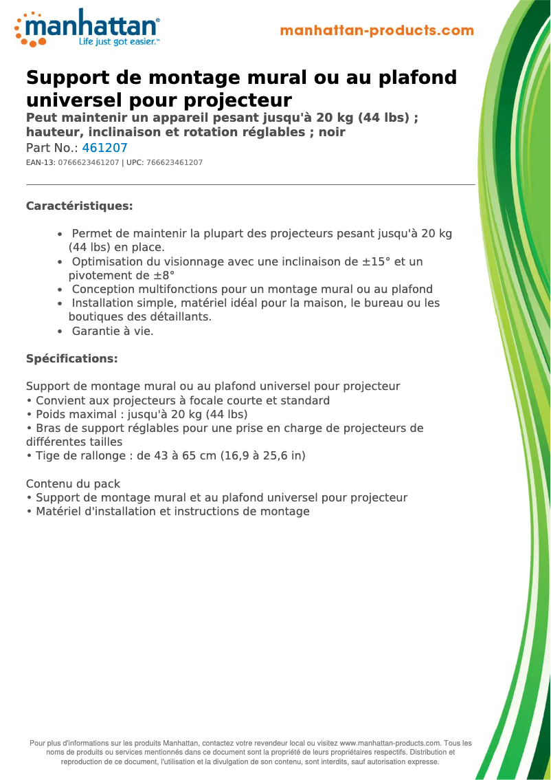 Page 1 de la notice Fiche technique Manhattan 461207