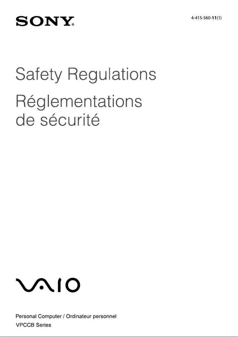 Image de la première page du manuel de l'appareil Vaio VPCCB490X