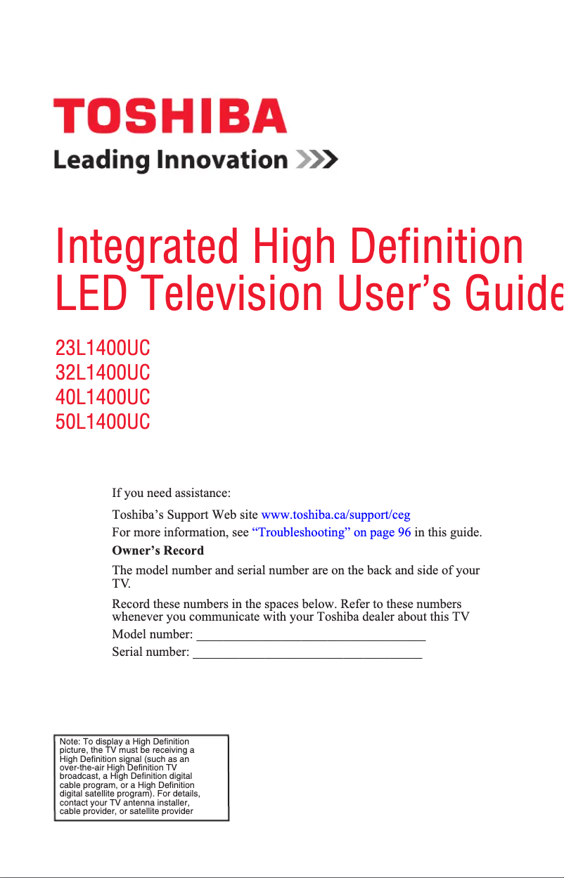 Imagen de la primera página del manual del dispositivo 32L1400UC