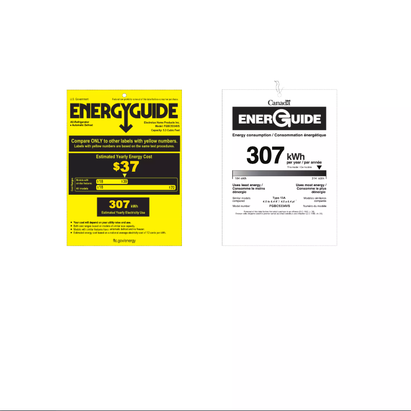 Página 1 del manual Etiqueta energética Frigidaire FGBC5334VS