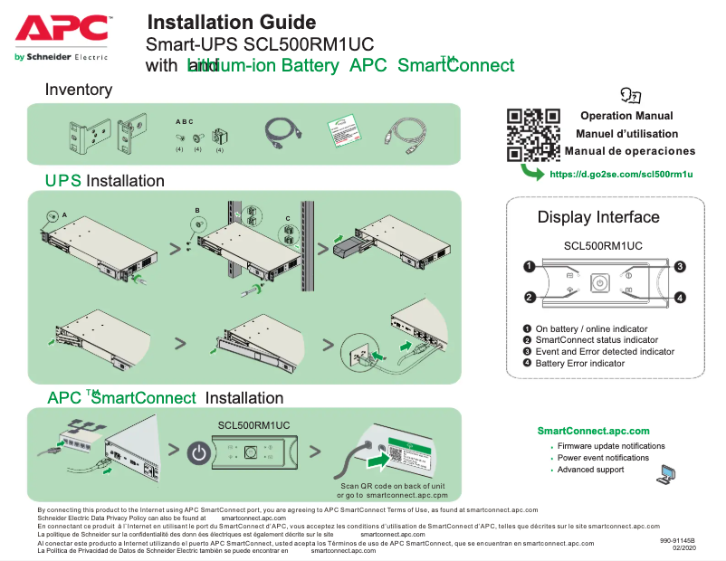 Page n°1 - Instructions / montage APC Smart-UPS SCL500RM1UC