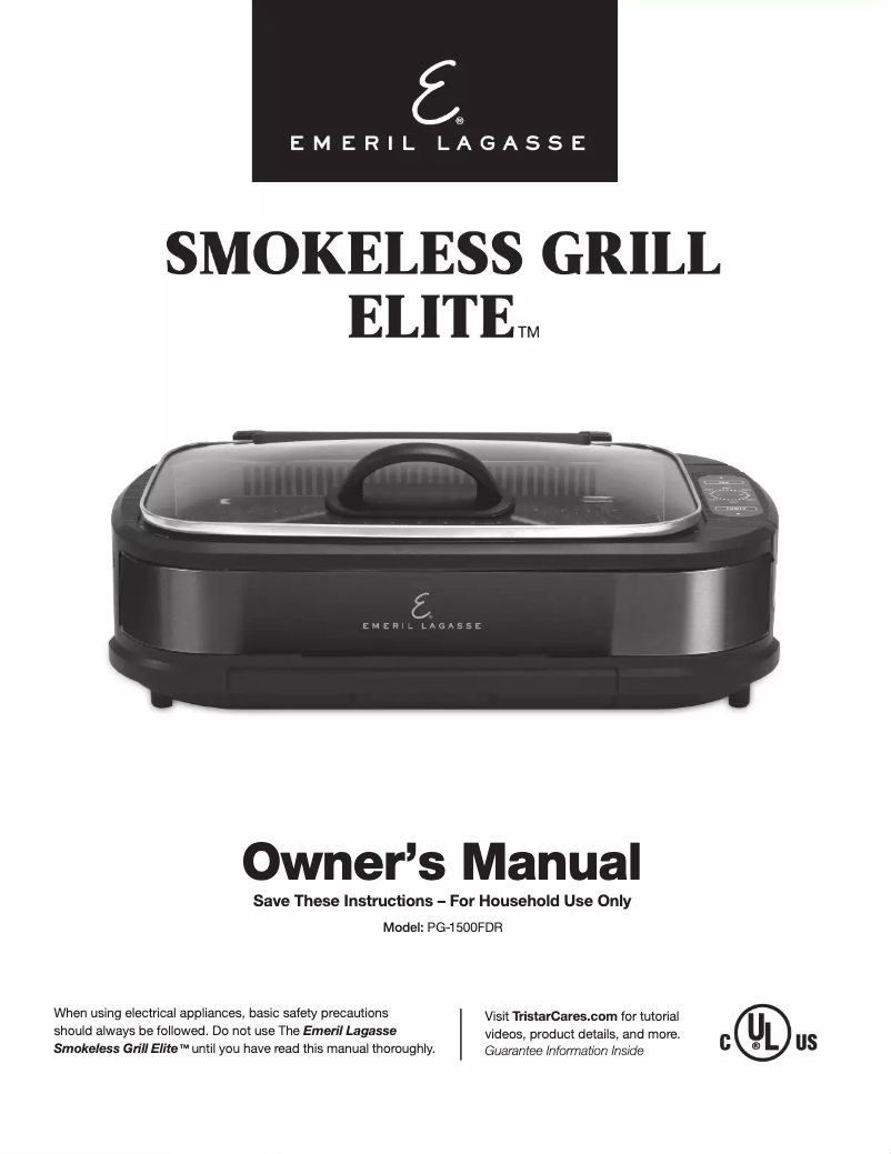 Page 1 de la notice Manuel utilisateur Emeril Lagasse Smokeless Grill Elite PG-1500FDR