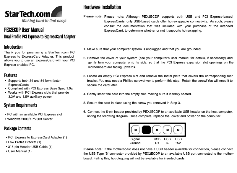 Page n°1 - Manuel utilisateur StarTech.com PEX2ECDP