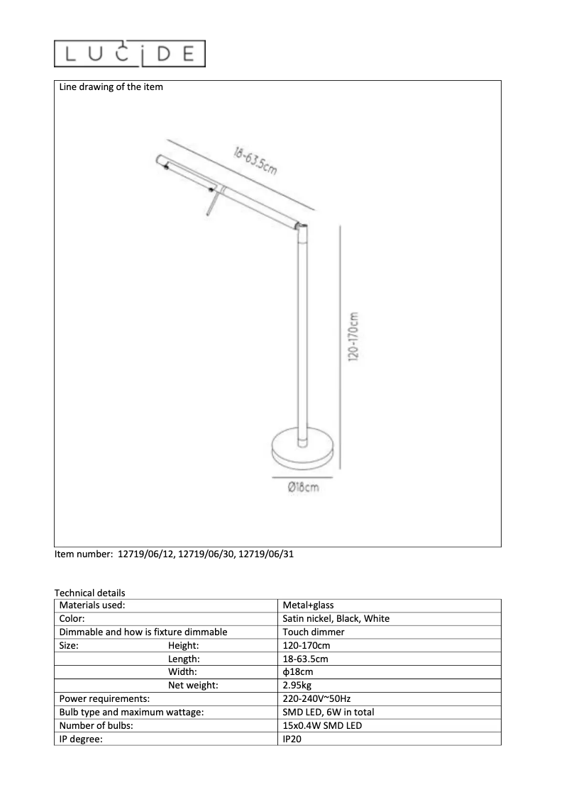 Page n°1 - Manuel utilisateur Lucide Bergamo