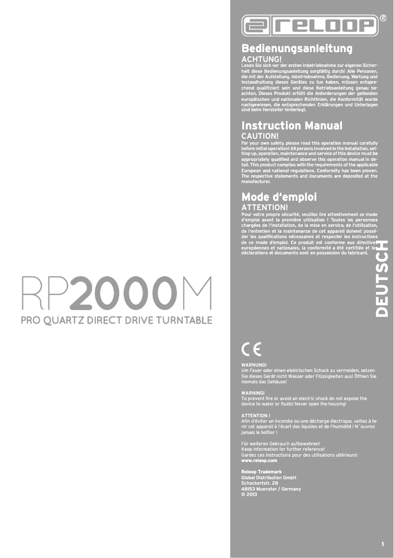 Page n°1 - Manuel utilisateur Reloop RP-2000M