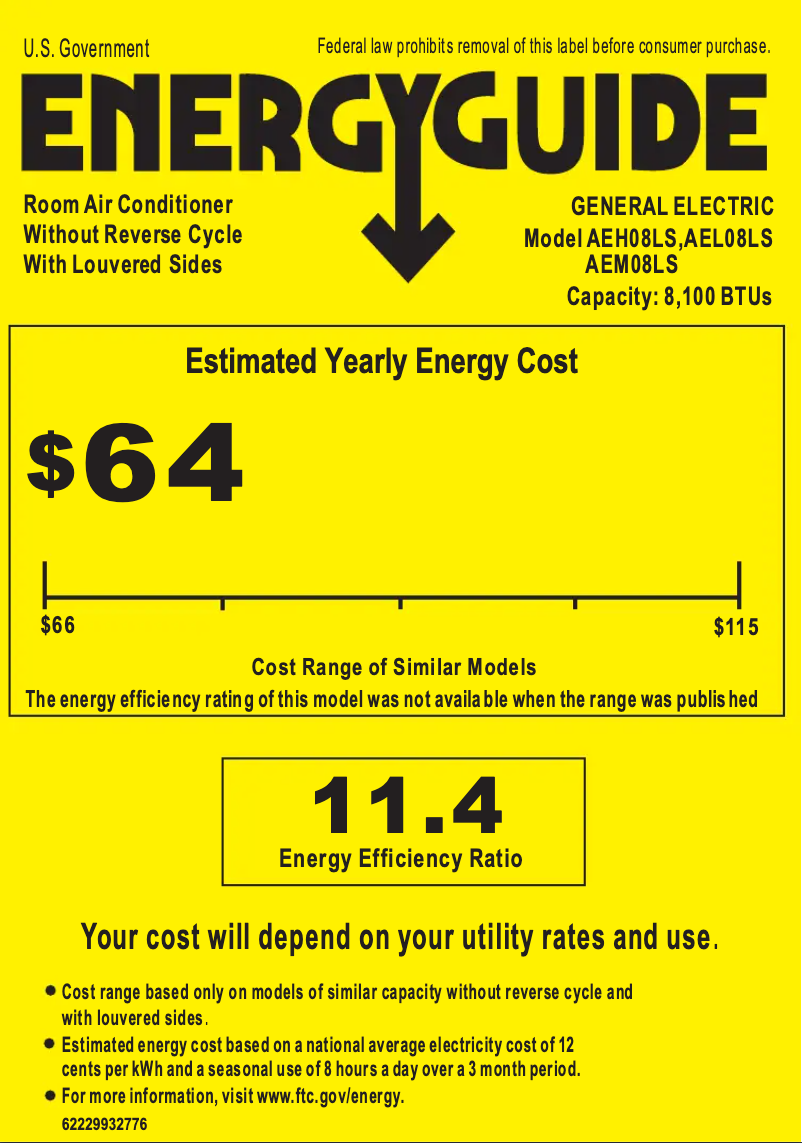 Page n°1 - Label énergétique GE AEL08LS