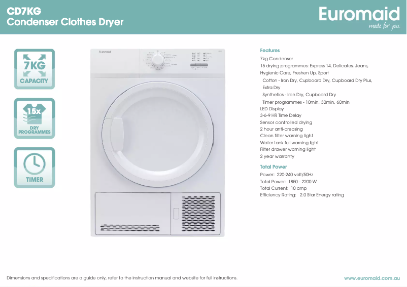 Page n°1 - Fiche technique Euromaid CD7KG