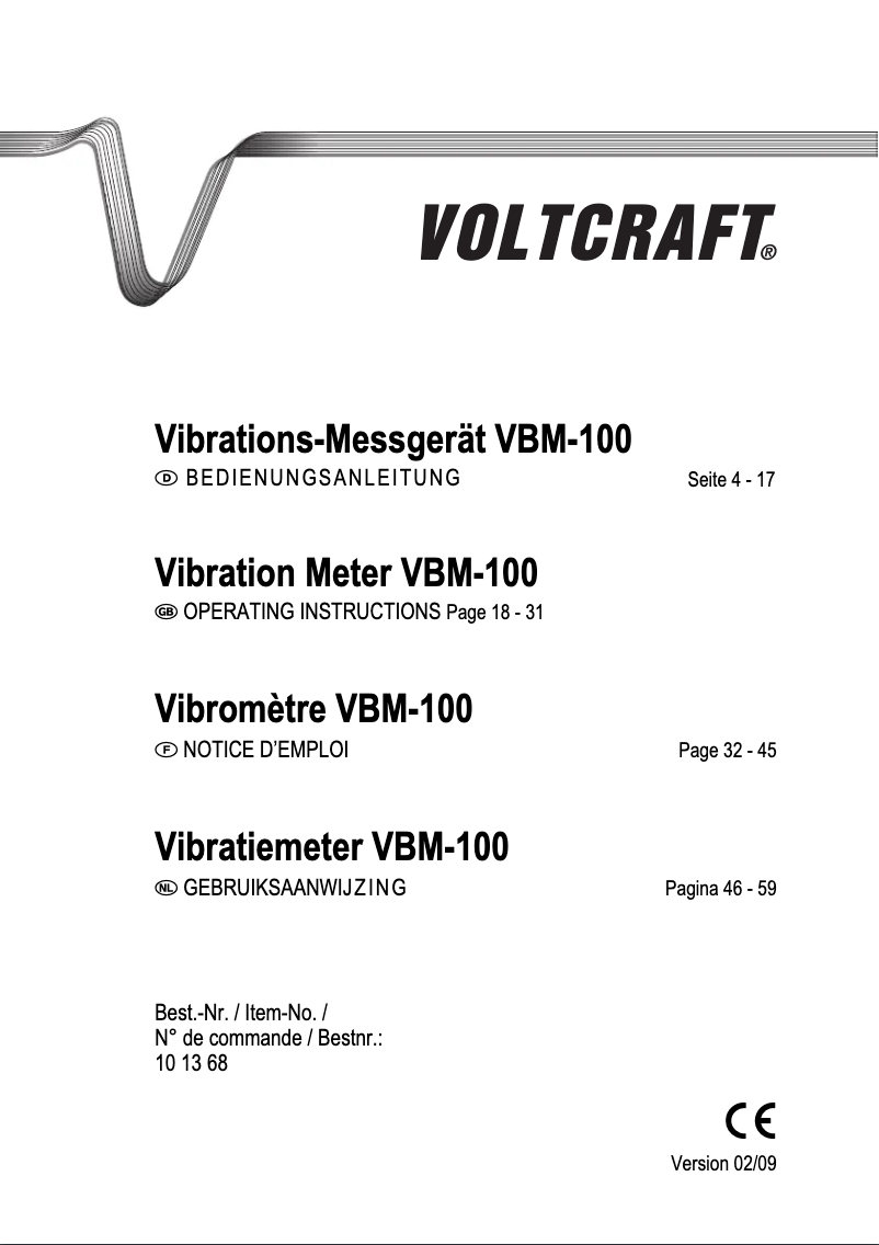 Page n°1 - Manuel utilisateur Voltcraft VBM-100