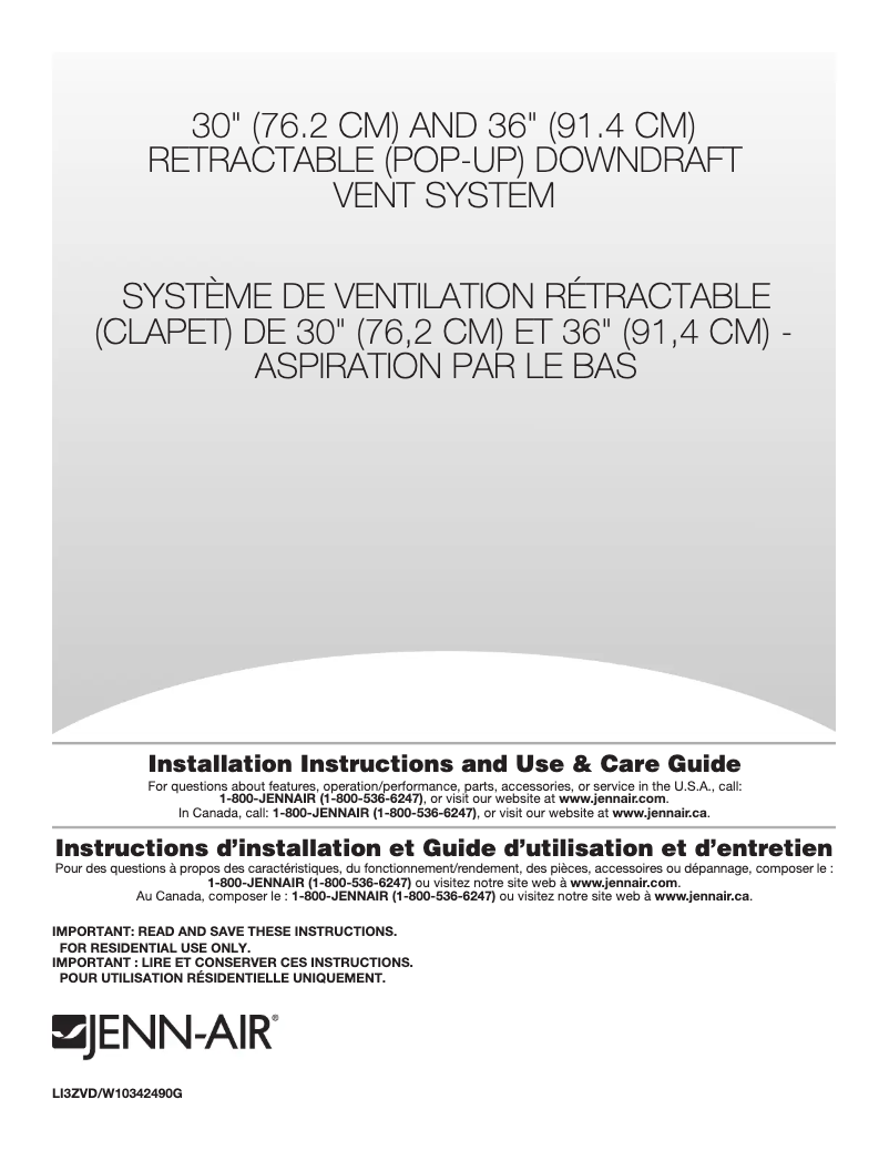 Page n°1 - Guide d'installation JennAir JXD7030YS
